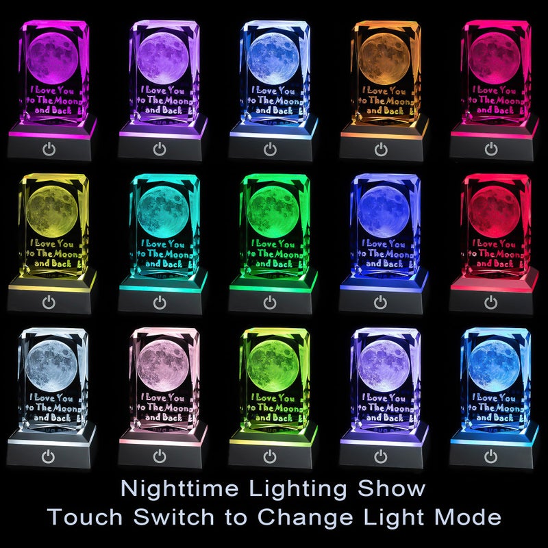 hochance 3D Moon Crystal Night Lamp with Adjustable LED Multicolor Lights for Girlfriend, Wife - Valentine's Day, Anniversary,Birthday Presents, Christmas Gifts for Her - Image 2